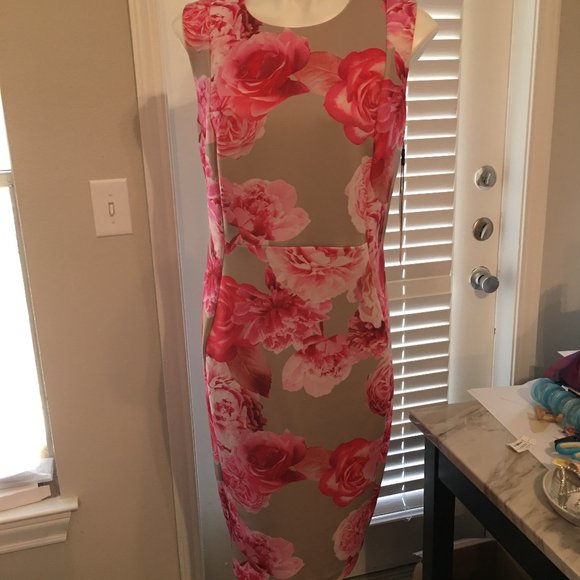 Calvin Klein Scuba Floral Knee Length Dress - Large 40 bust DB1 Brand New - Picture 5 of 11